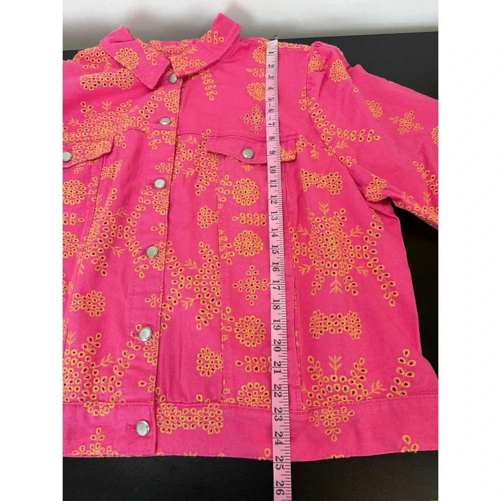 G by Giuliana Black Label Pink Puff‎ Sleeve Eyelet Denim Jacket 3X Feminine
